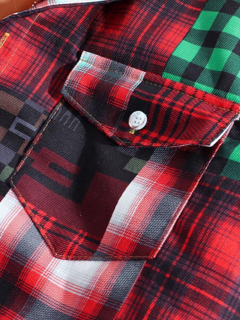 Herre Plaid Colorblock Tyk Vintage Hættejakke