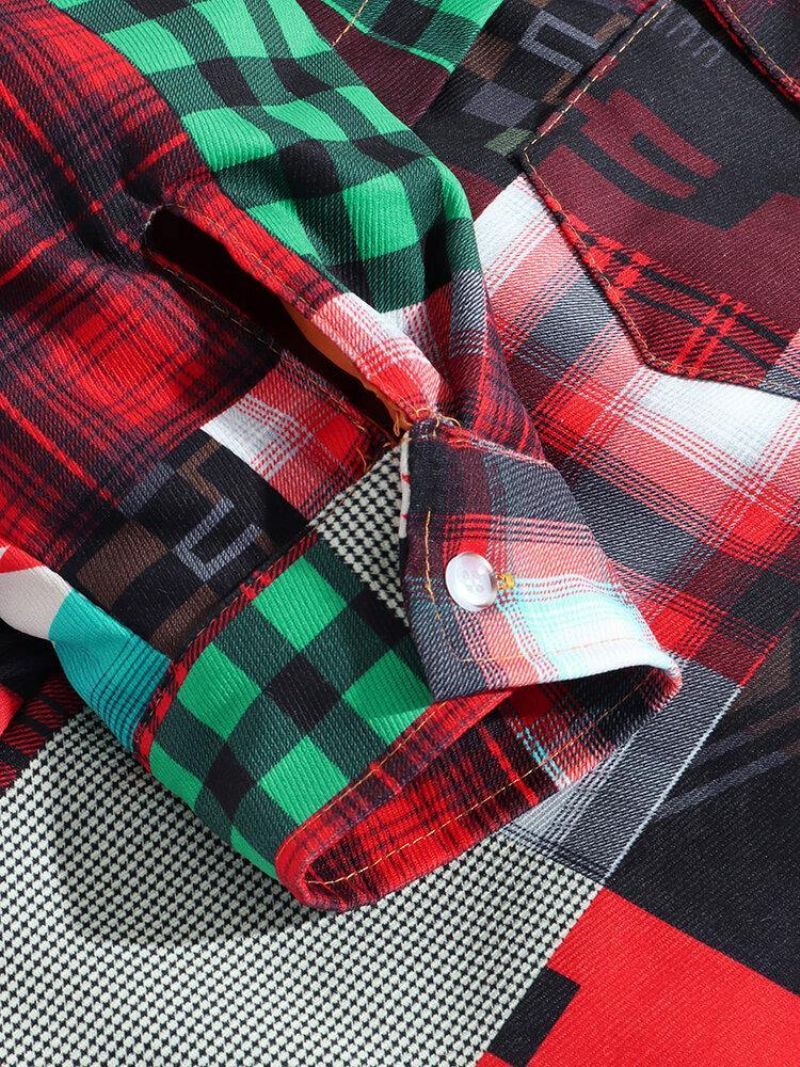 Herre Plaid Colorblock Tyk Vintage Hættejakke