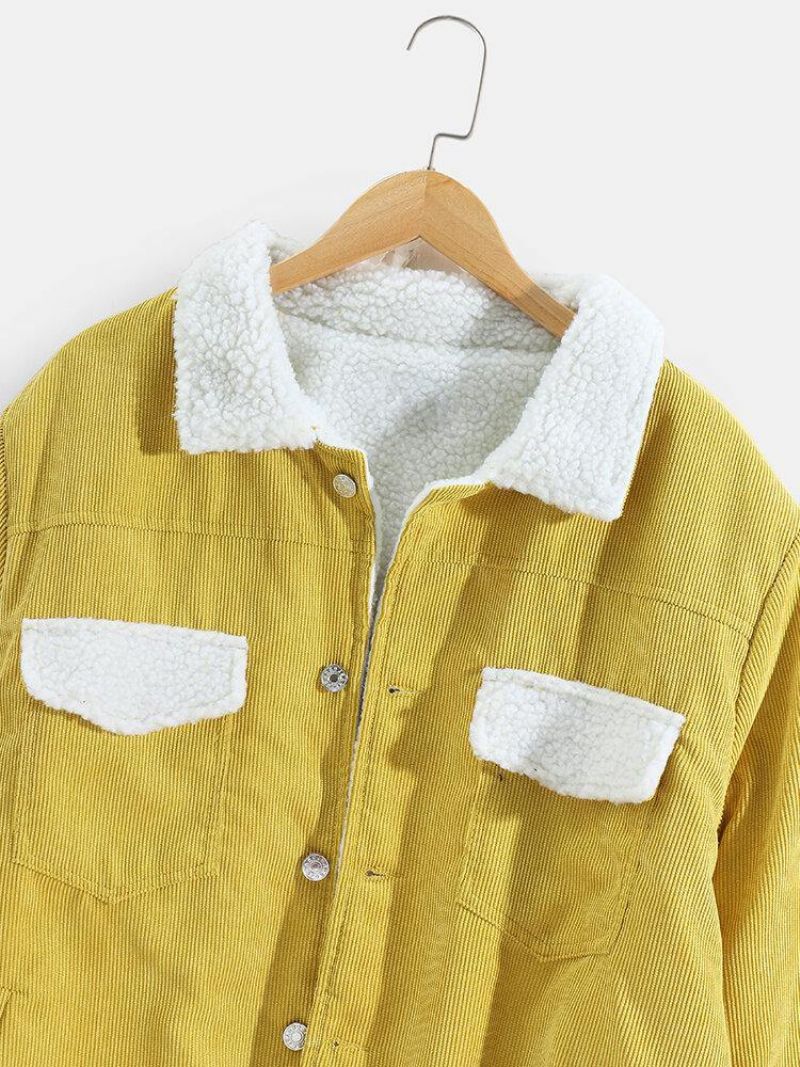 Mænds Corduroy Multi Pocket Button Up Varm Shearling-Foret Jakke