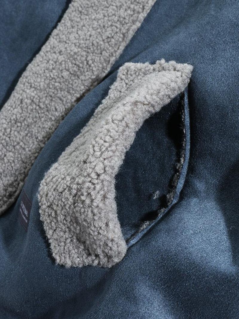 Mænds Drop Shoulder Ensfarvet Shearling-Foret Tyk Afslappet Jakke