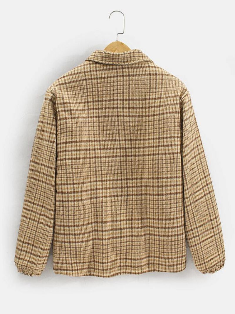 Mænds Plaid Bjørn Brev Broderet Revers Vendbar Fleece Afslappet Jakke