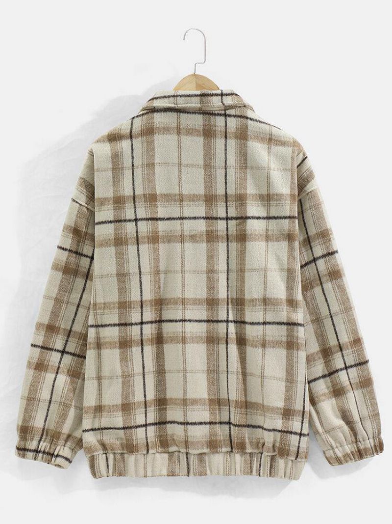 Mænds Plaid Button Up Revers Vintagejakke Med Lomme