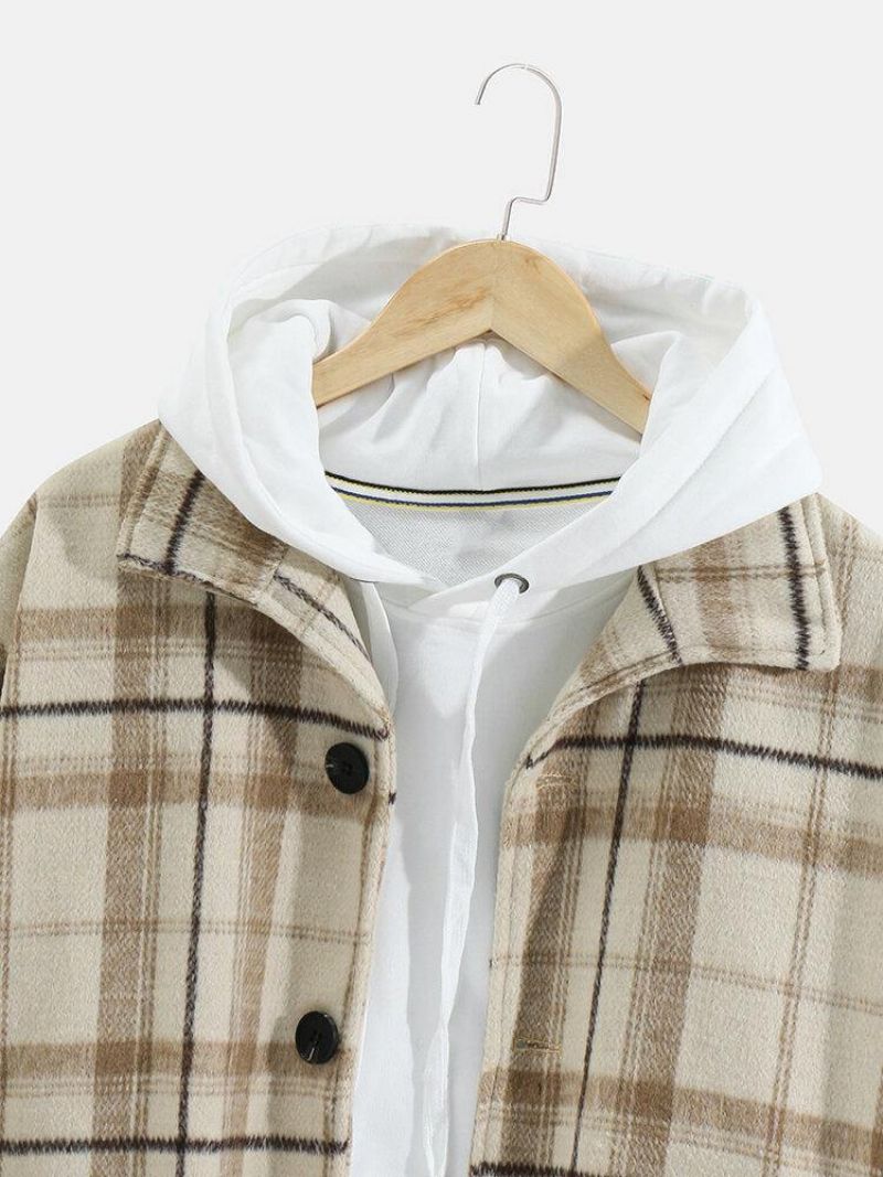 Mænds Plaid Button Up Revers Vintagejakke Med Lomme