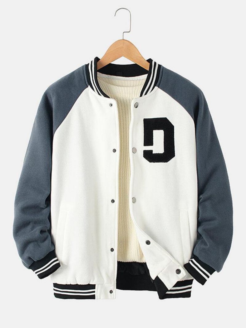 Mænds Vintage Tykke Raglanærmede Knap Casual Løs Varsity-Jakke