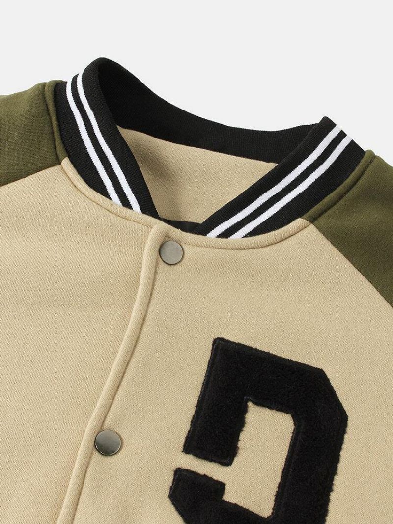 Mænds Vintage Tykke Raglanærmede Knap Casual Løs Varsity-Jakke