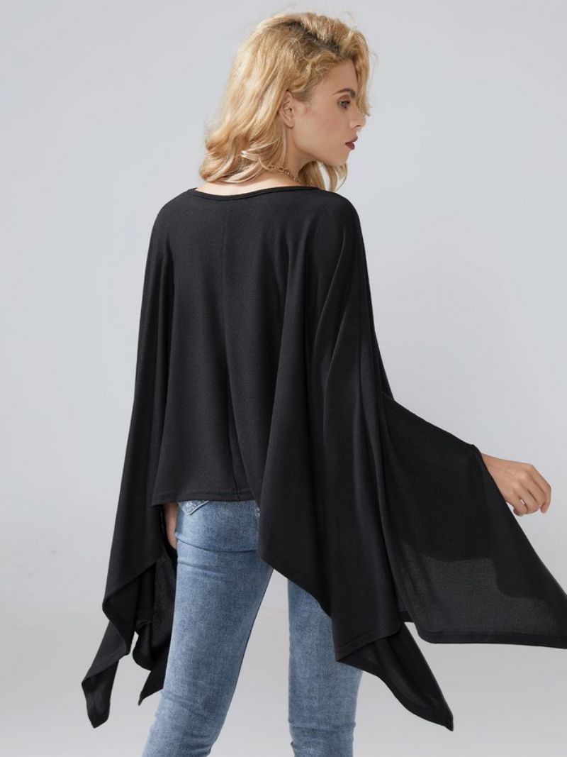 Casual Daily Crew Neck Løs Uregelmæssig Plain Top