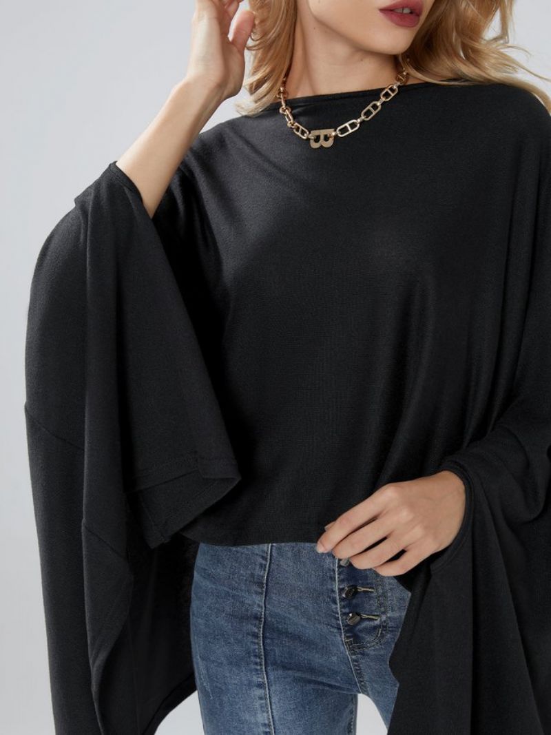 Casual Daily Crew Neck Løs Uregelmæssig Plain Top