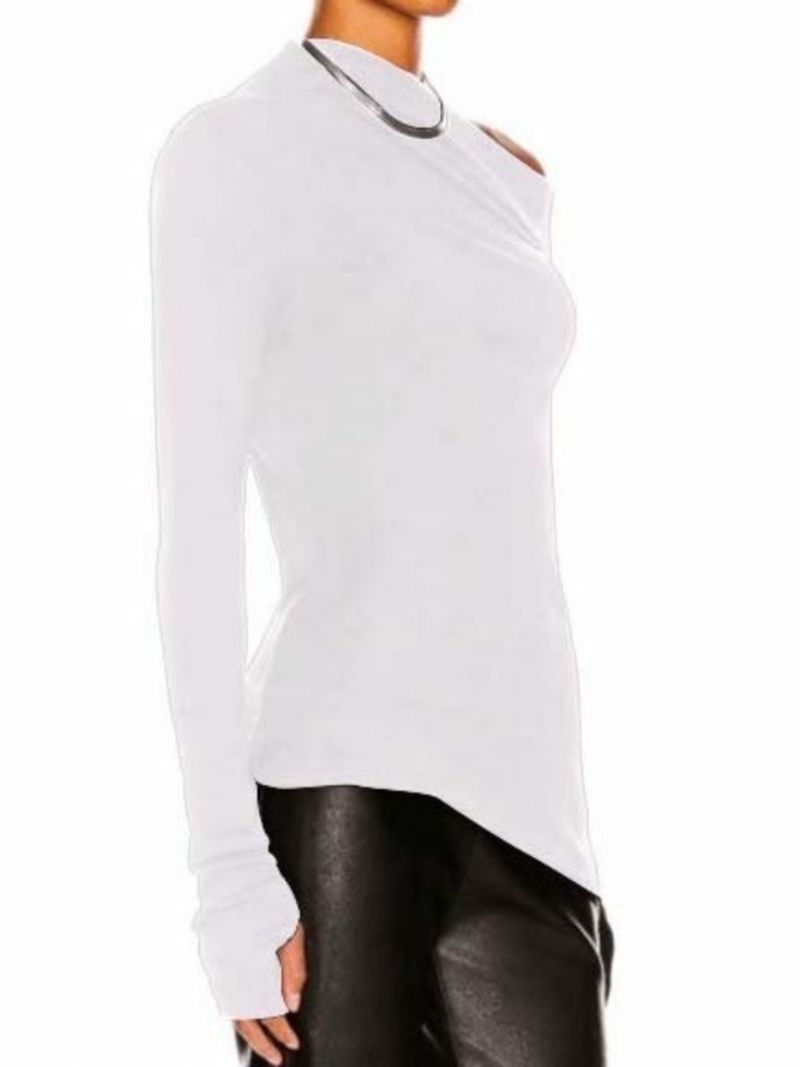 Efterår One Shoulder Bomuld Skinny Elegant Simple Lady Toppe