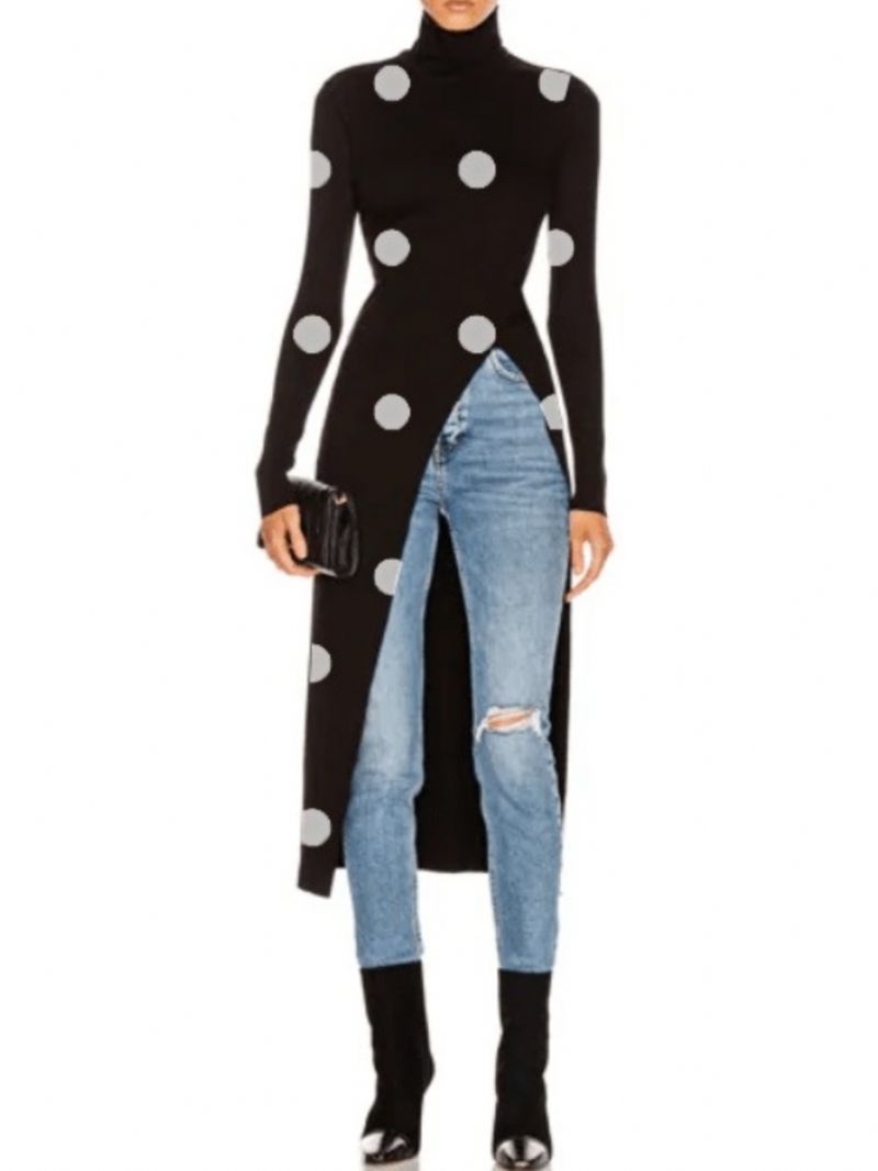 Fall Elegant Simple High Stretch Mid-Weight Polka Dots Top