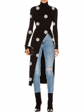 Fall Elegant Simple High Stretch Mid-Weight Polka Dots Top