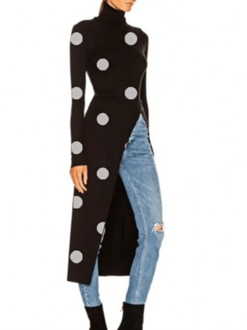 Fall Elegant Simple High Stretch Mid-Weight Polka Dots Top