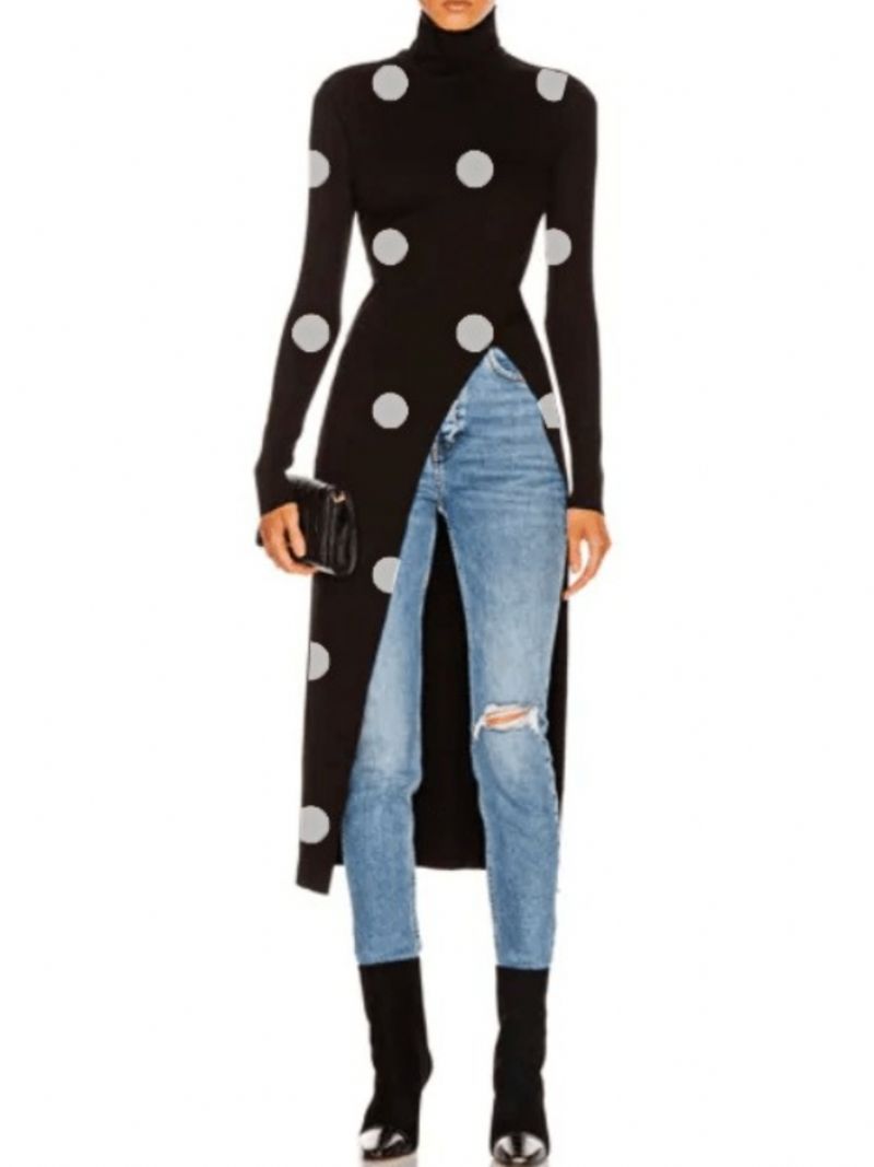 Fall Elegant Simple High Stretch Mid-Weight Polka Dots Top