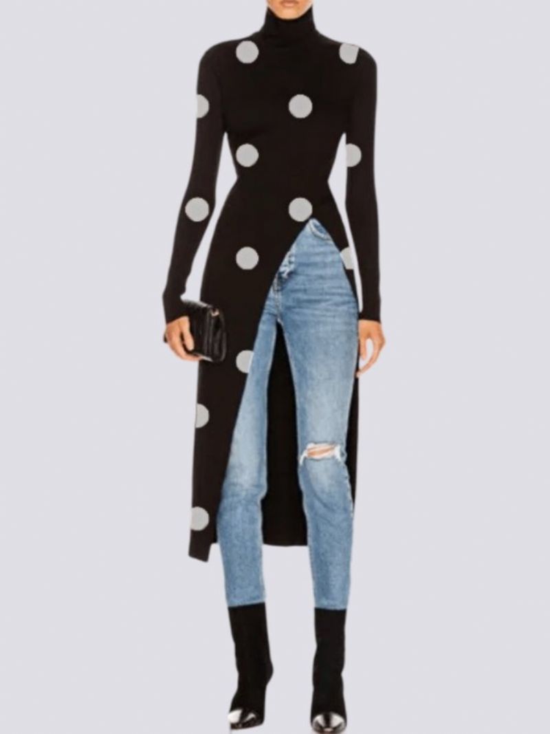 Fall Elegant Simple High Stretch Mid-Weight Polka Dots Top