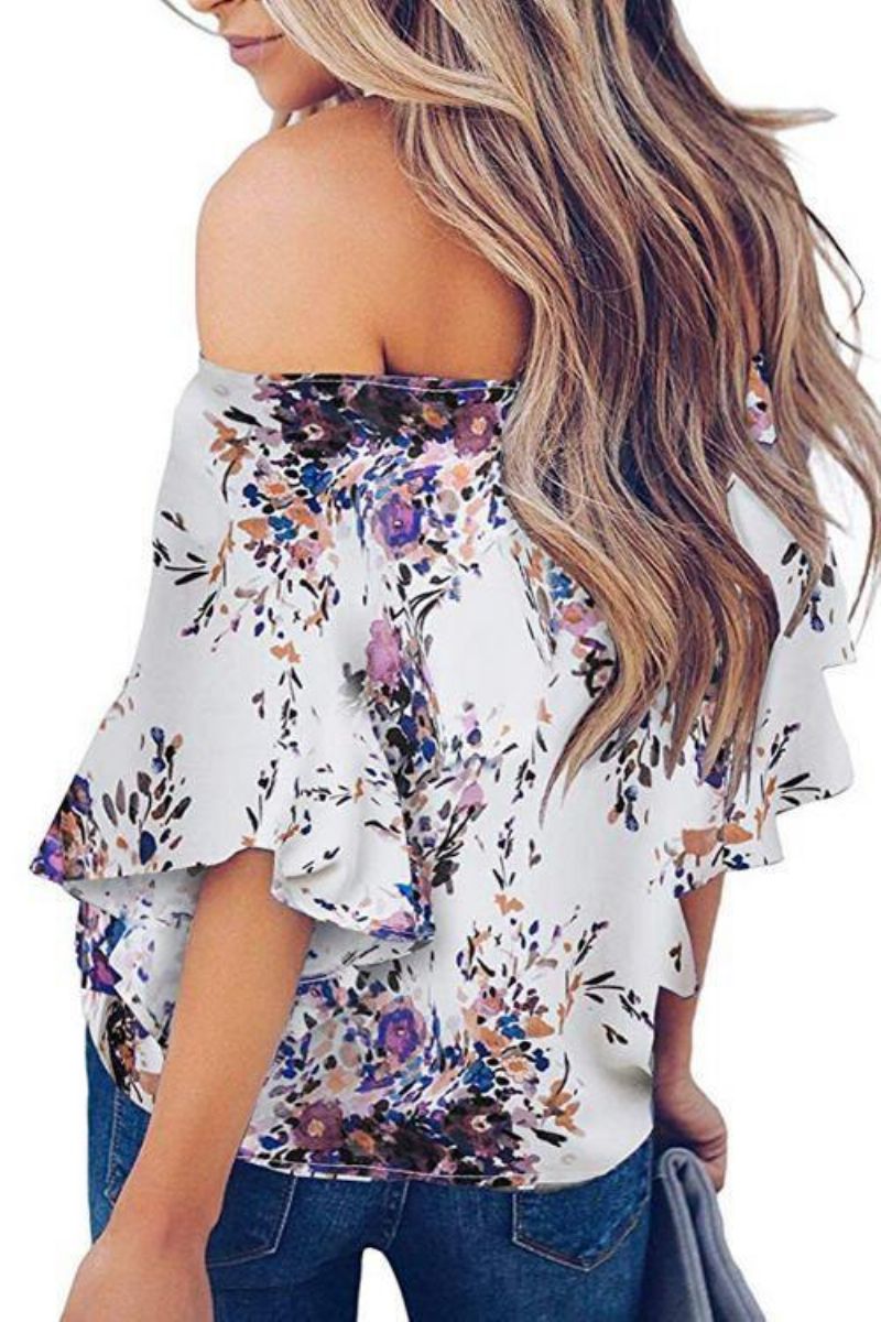 Off Shoulder Floral Tie Front Chiffon Bluse